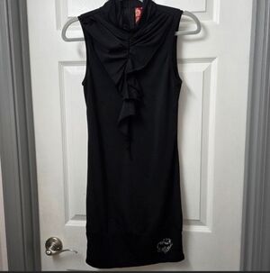 Apple Bottoms Y2K Black ruffle neckline Sleeveless bodycon mini dress Goth Med.
